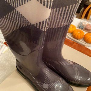 Burberry Tall Rainboots, Black / Tan Plaid, Size 41 - 10 US